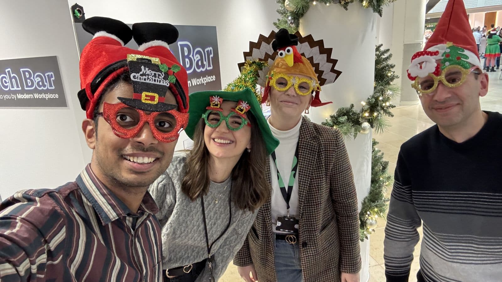 Christmas selfie with the team in festive hats